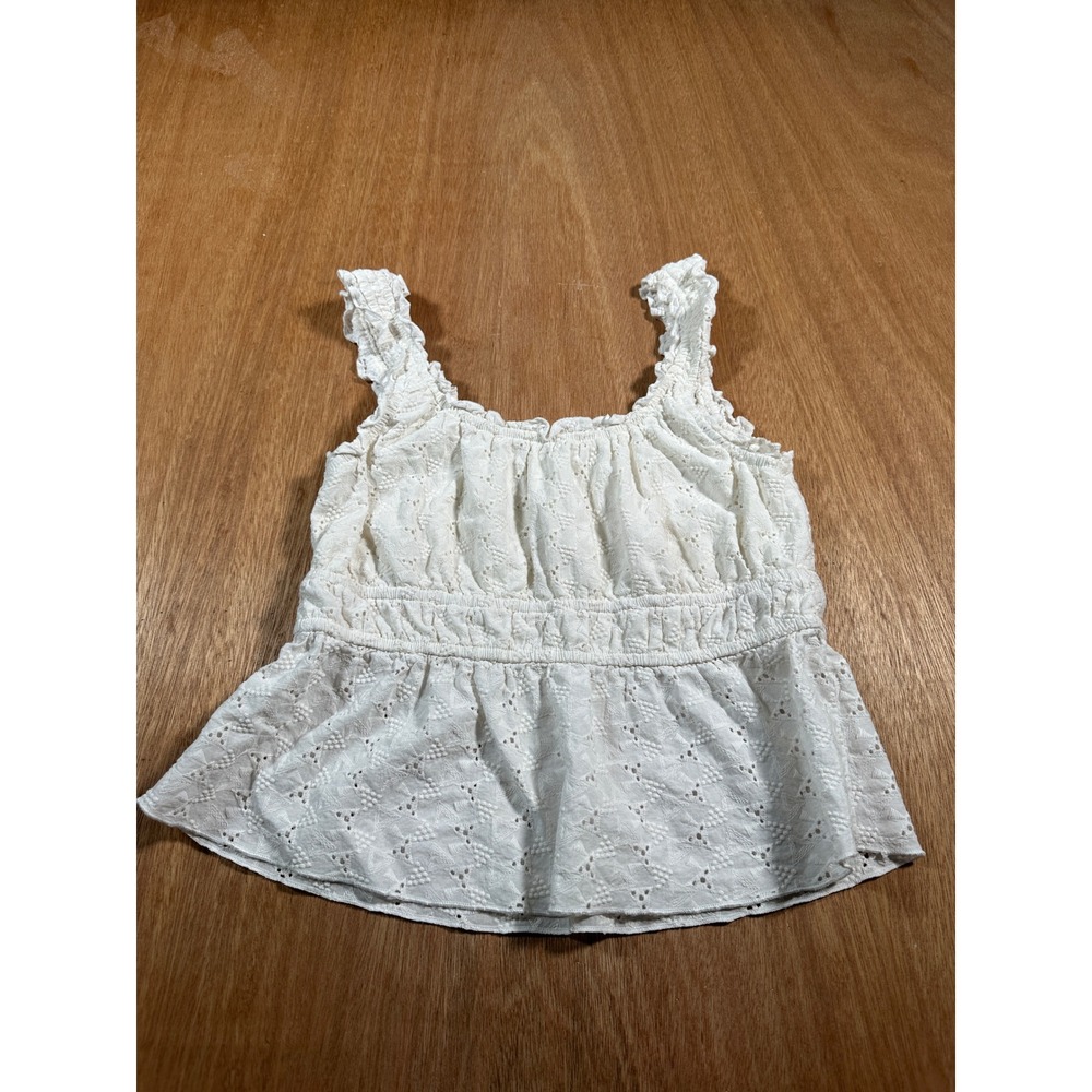 Urban Romantics Eyelet Peplum Top Women Medium Cream Lace Ruffle Boho Sleeveless
